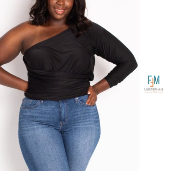 New! Coldesina "Jenny" Convertible Asymmetrical Drape Sleeve Top, 2X - Picture 3 of 13